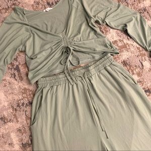Ruched Crop Top & Sweatpants Set in Sage